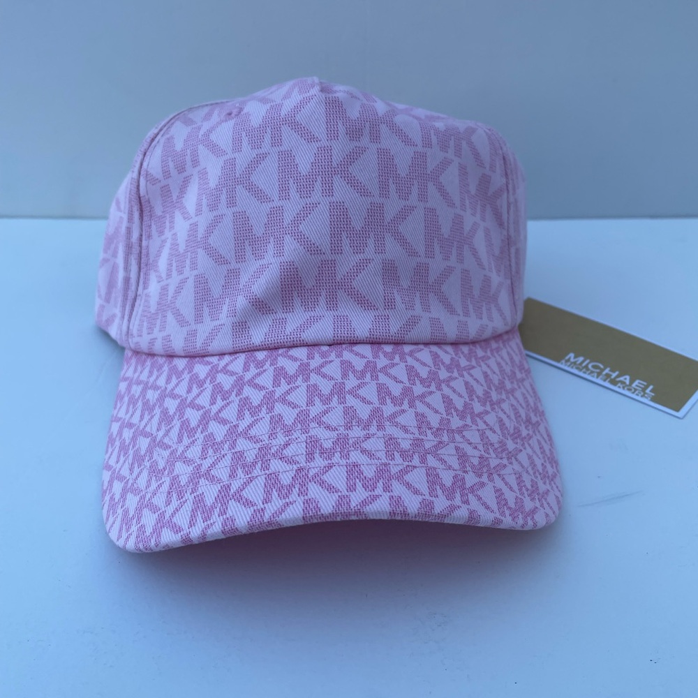 Michael Kors MK Logo Printed Baseball Cap Adjustable Strap Hat Pink NWT